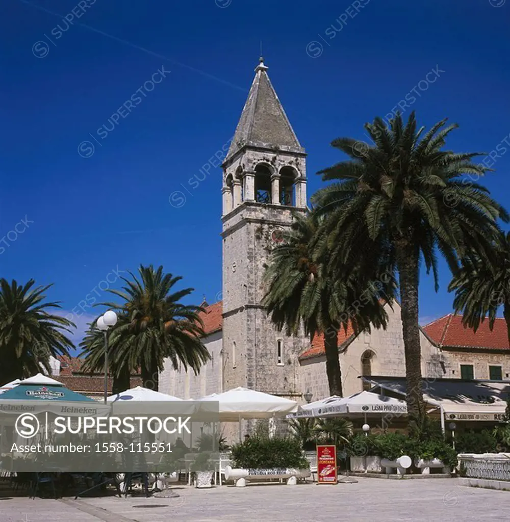 Croatia, Trogir, Dominican-cloister, cloister-church, forecourt, street-cafes, Balkan peninsula, Dalmatia, Adriatic-coast, cloister, cloister-installa...