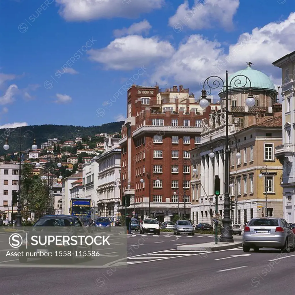 Italy, Friaul, Triest, via Tre Novembre, street-scene, North-Italy Lungomare houses residences street, traffic, city-traffic, traffic, destination, to...