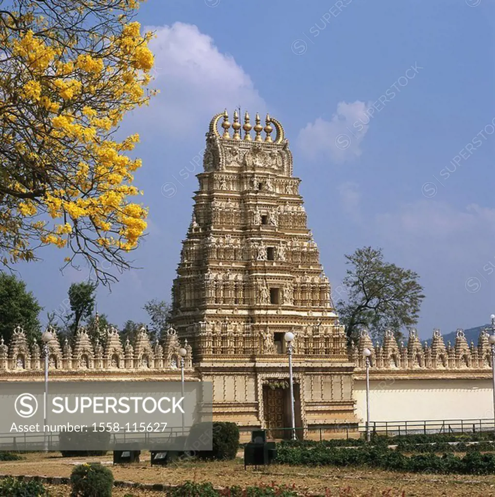 India, Mysore, temples Sri Chamundeshwari, Asia, ´city of the sandalwood´, temple, Bhuvaneshvari, Gopuram, construction, architecture, culture, sight,...
