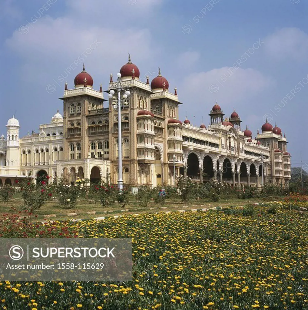 India, Mysore, palace de Maharaja, park, Asia, ´city of the sandalwood´, palace-buildings, construction, 1897, style indosarazenisch architecture sigh...