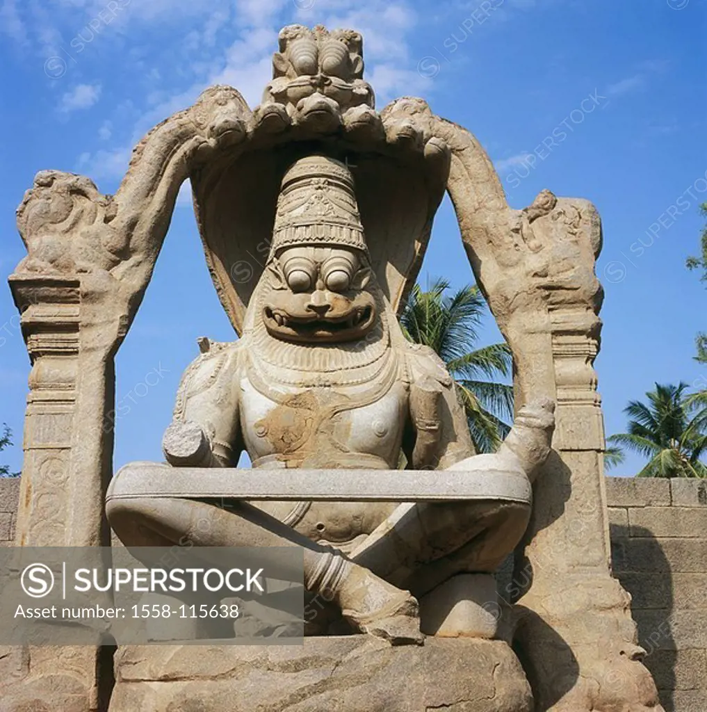 India, Karnataka, Hampi, Vijayanagar ruin-city, sculpture, demon, Asia, ´city of the victory´, Vijayanagara, Virupaksha, monolith-statue, sculpture, c...