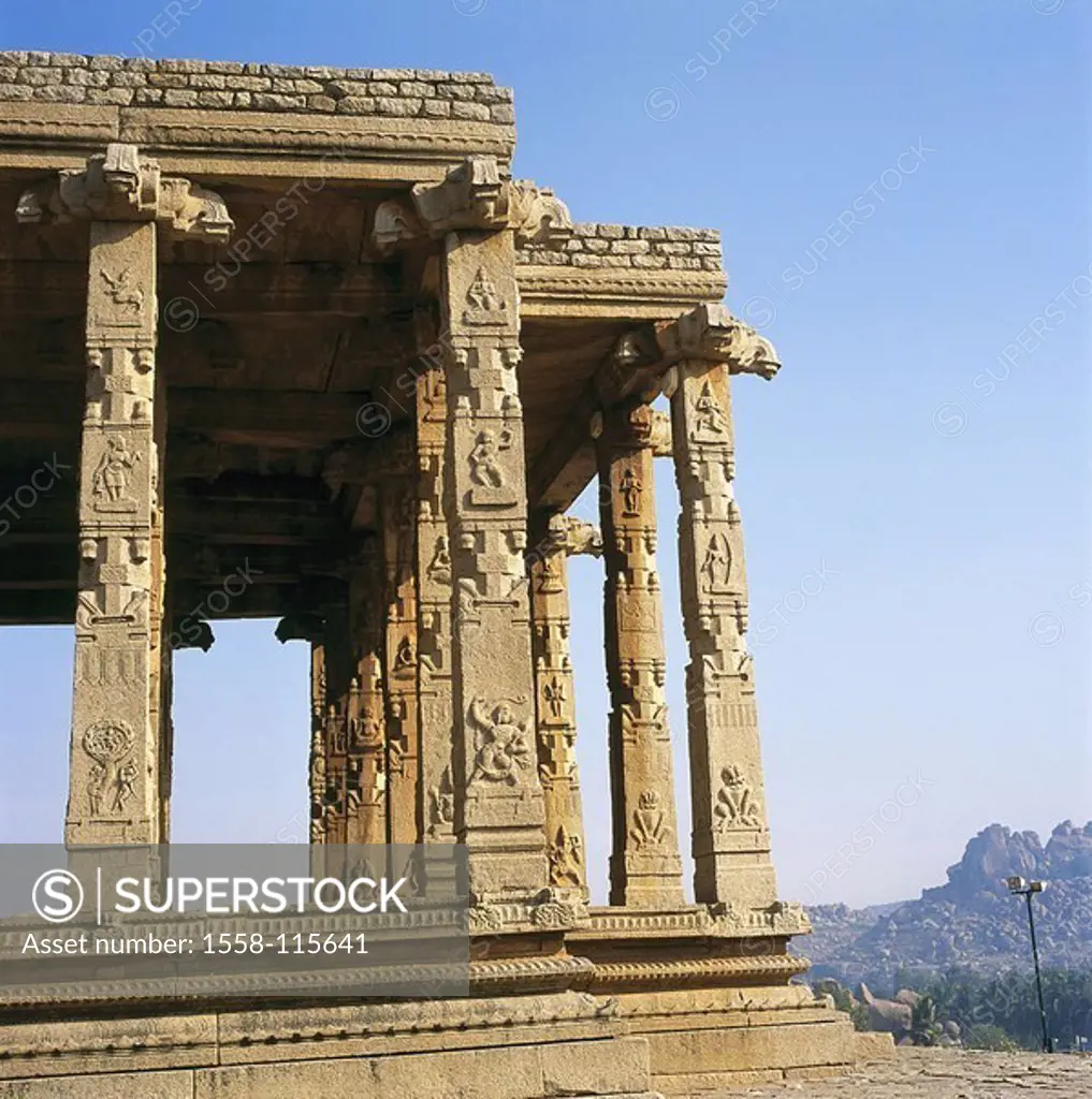 India, Karnataka, Hampi, Vijayanagar ruin-city, temples Kadalaikallu, detail, Asia, ´city of the victory´, Vijayanagara, Virupaksha, column-hall, colu...