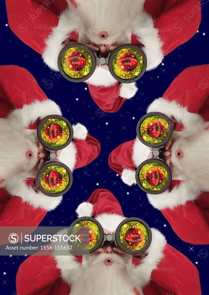 Christmas, Santa Claus, binoculars, are amazed gaze detail ball Composing, Christmas time, ´glad Christmas´ Advent, night-heavens, Christian-tree heav...