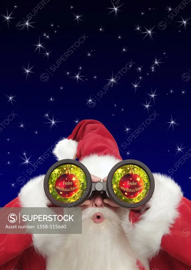 Christmas, Nikolaus, binoculars, are amazed gaze detail ball Composing, Christmas time, ´glad Christmas´ Advent, night-heavens, Christian-tree heavens...