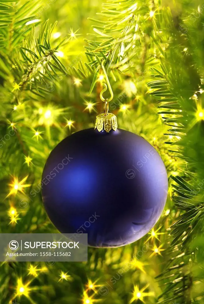 Christmas, Christmas-tree, close-up, fir-branches, lights, glistens, Christian-tree-ball, blue, M, fir-tree, detail, branches, decorated, decoration, ...