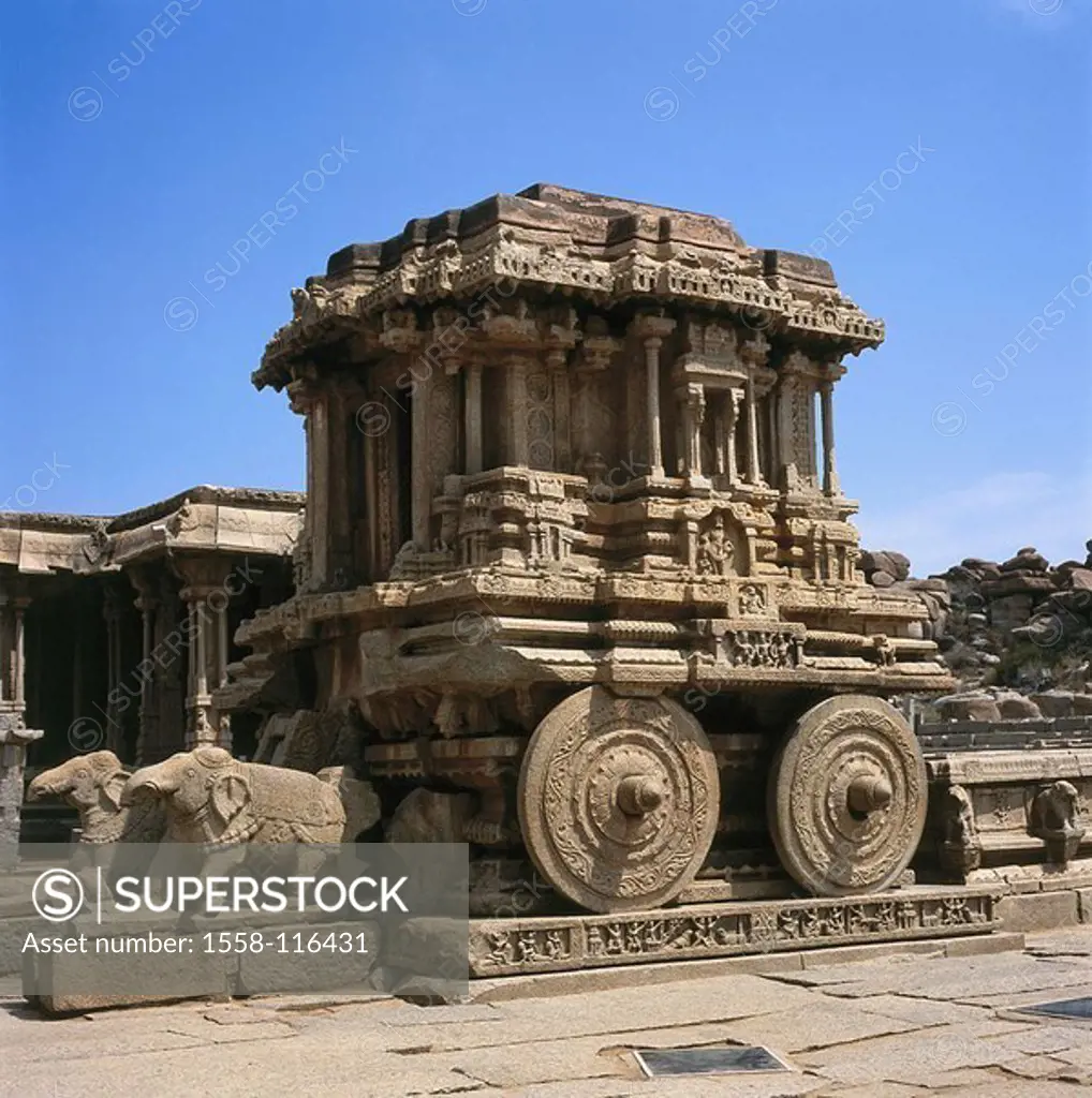 India, Karnataka, Hampi, Vijayanagar ruin-city, ´temple-cars´, Asia, ´city of the victory´, Vijayanagara, Virupaksha, construction, temples, cars, cha...