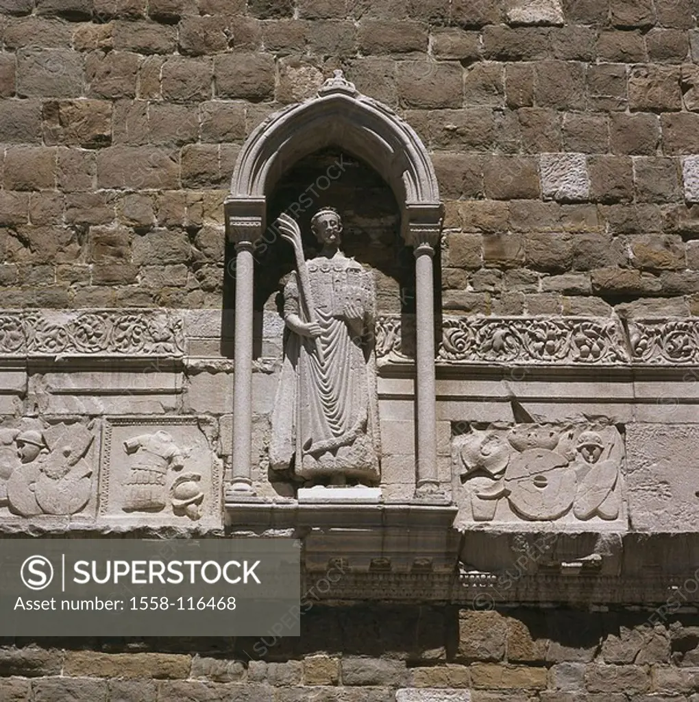 Italy, Venetien, Triest, Cattedrale di San Giusto facade saint-figure North-Italy Friaul, church, basilicas, cathedral, medieval, stonework, sculpture...