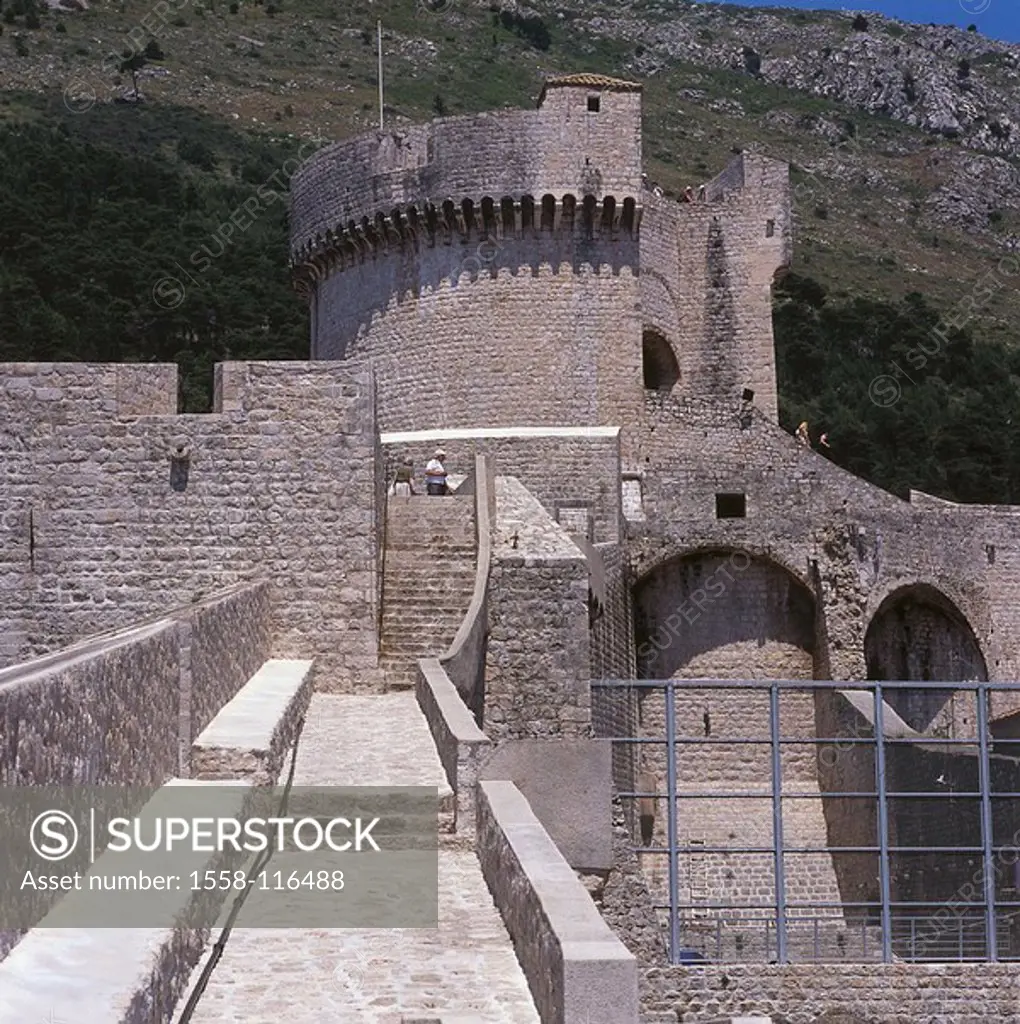 Croatia, Dubrovnik, castle Minceta, detail, Balkan peninsula, Dalmatia, Adriatic-coast, castle-installation, fortress, tower, construction, architectu...