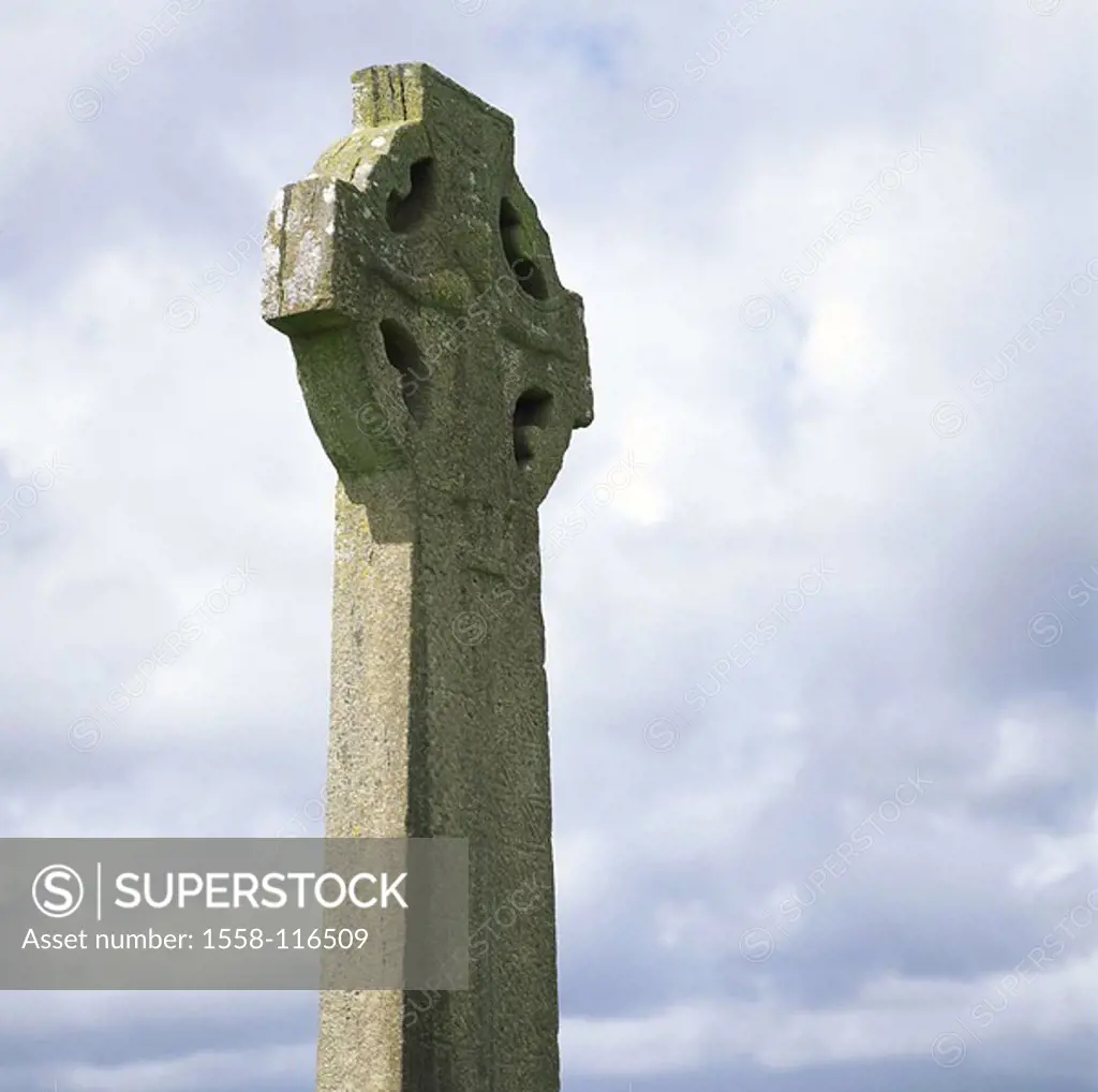 Ireland, Burren, Kilfenora, stone-cross, Celtic, cross, high-cross, cross, Bible-cross, belief, religion, sight,