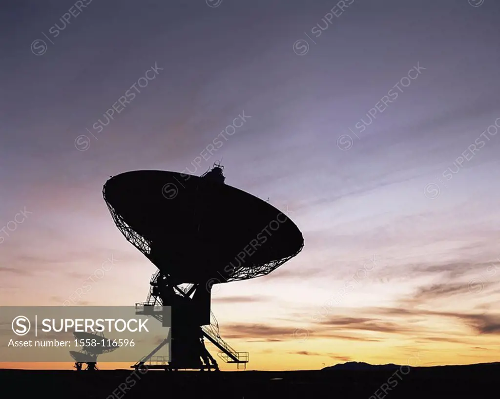 USA, New Mexico, Socorro, radio-telescopes, silhouette, sunset, series, North America, national Astronomy Observatory, Very Large Array, V L A , recep...