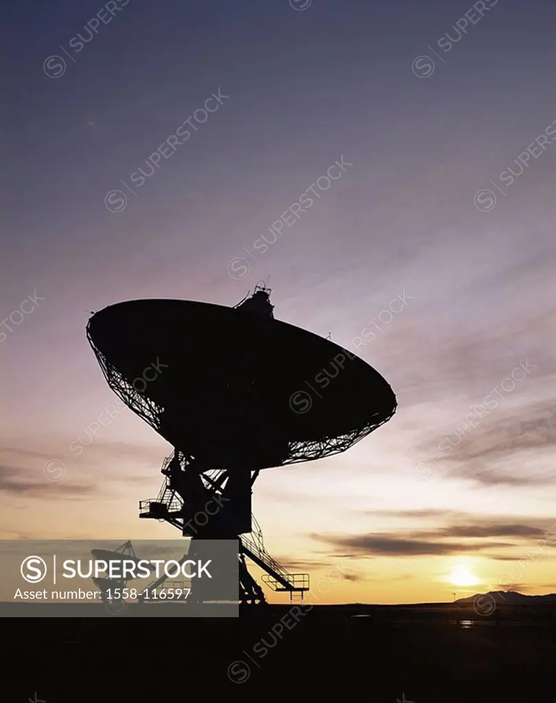 USA, New Mexico, Socorro, radio-telescopes, silhouette, sunset, series, North America, national Astronomy Observatory, Very Large Array, V L A , recep...