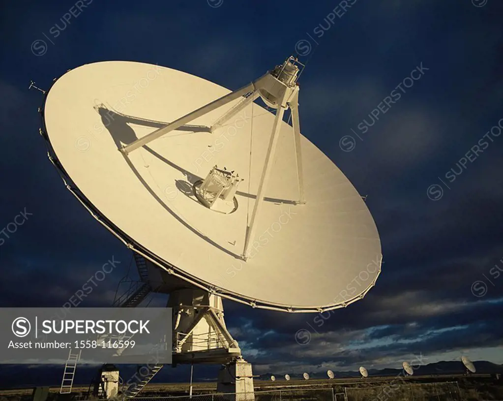 USA, New Mexico, Socorro, radio-telescopes, evening, series, North America, national Astronomy Observatory Very Large Array V L A , reception-installa...