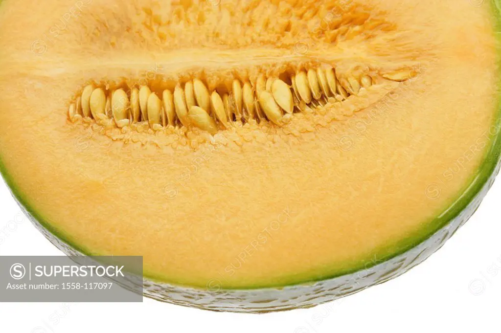 Honey-melon, half, detail, series, fruit, fruit, South-fruit, melon, melon-kind, sugar-melon, Cucumis melo, pumpkin-plant, halves, pulp, orange, food ...