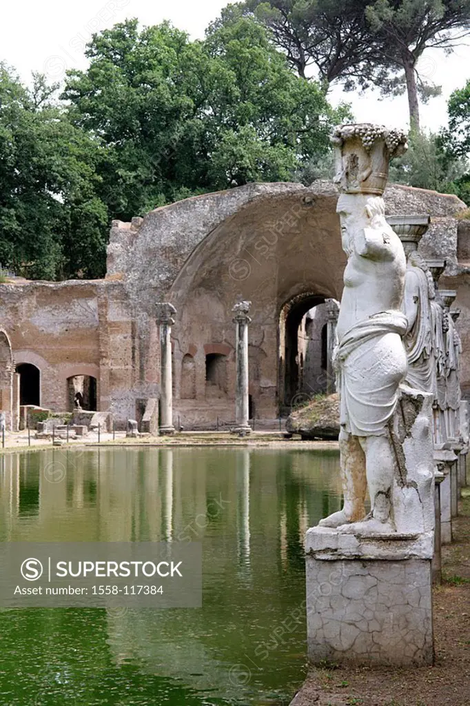 Italy, Latium, Tivoli, villa Adriana, Canopus, Satue, columns, ruins, Europe, city, destination, culture, historic, antique, sight, Hadriansvilla, ins...