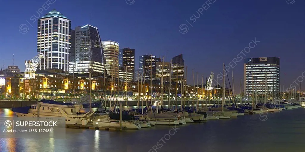Argentina, Buenos Aires, city-opinion, Puerto Madero, twilight, South America, Latin America, capital, skyline, harbor, marina, boats, yachts, destina...