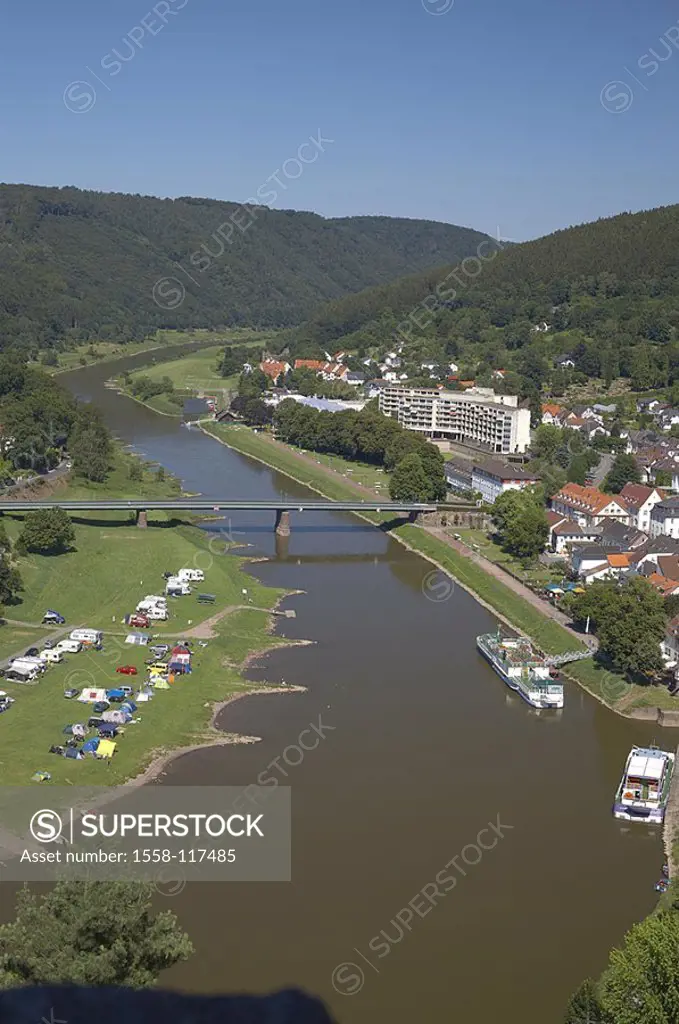 Germany, Lower Saxony, bath bath Karl-harbor, city-overview, detail, Weser, Northern Germany, Weser-highland, houses, residences, river, Weser-bow, ri...