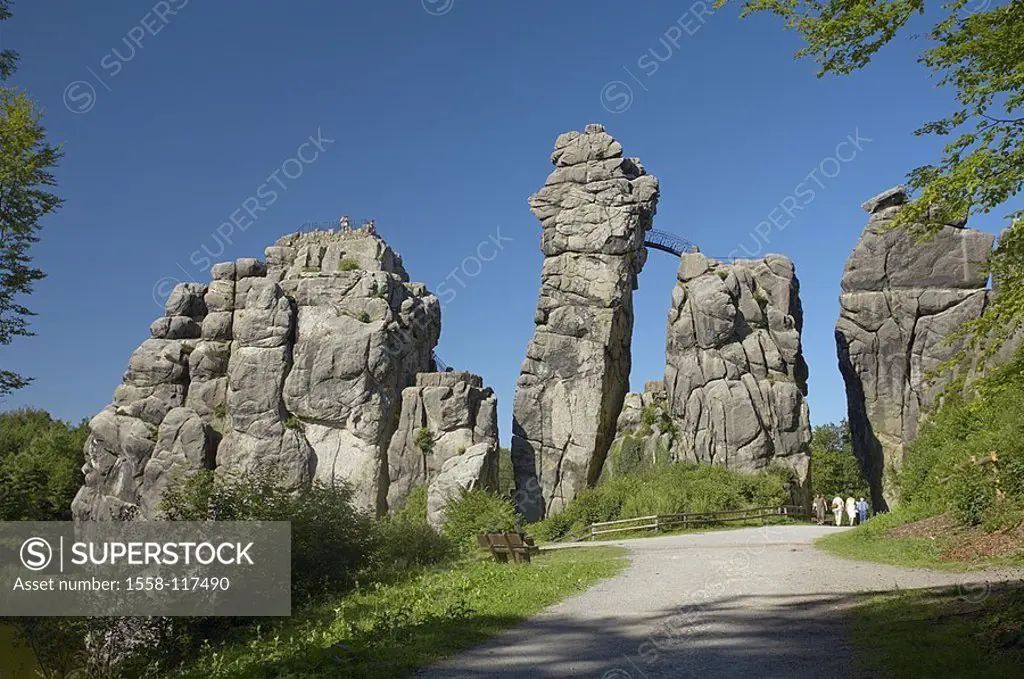 Germany, North Rhine-Westphalia, Detmold, external-stones, tourists, Northern Germany, Weser-highland, Teutoburger forest, external-valley, rock-tower...