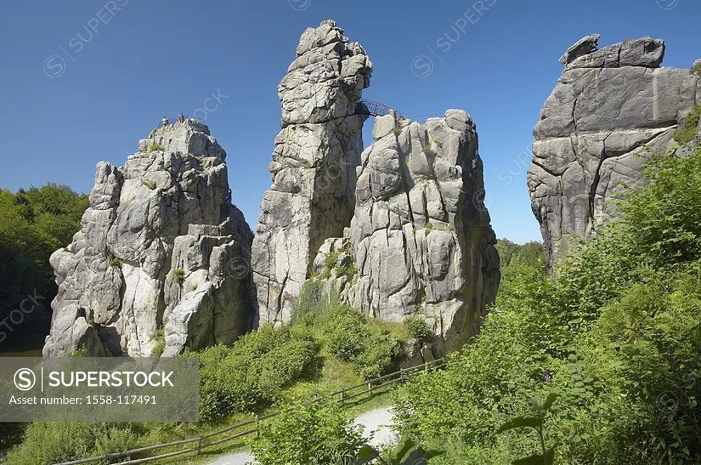 Germany, North Rhine-Westphalia, Detmold, external-stones, tourists, Northern Germany, Weser-highland, Teutoburger forest, external-valley, rock-tower...