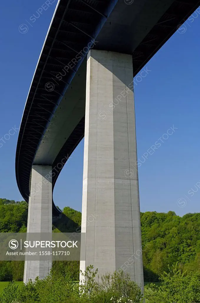 Germany, Baden-Württemberg, Hohenlohe, Jagsttal, stove-valley-bridge, detail, from below, Swabian reverberation, close to brown-brook, street-bridge, ...
