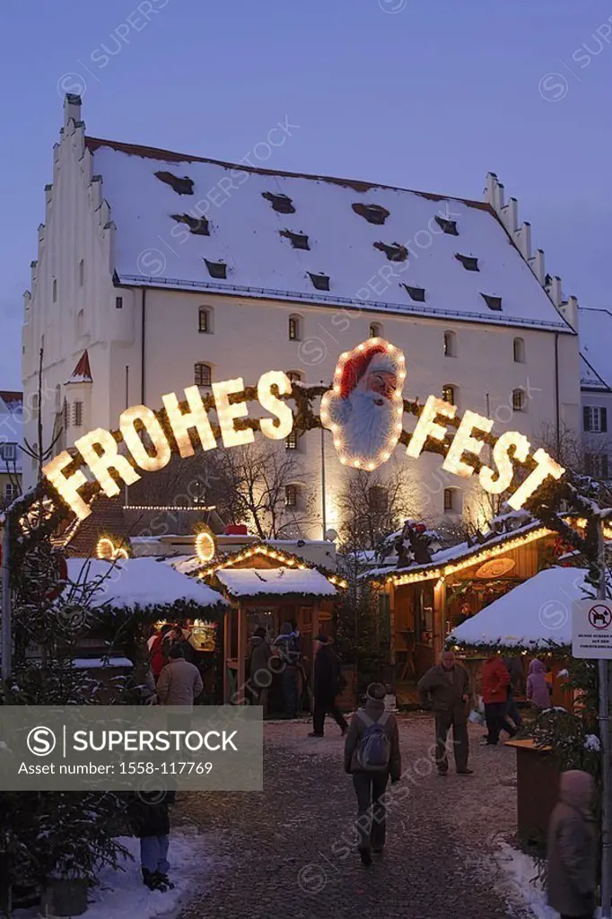 Germany, Bavaria, Ingolstadt, Christmas-market, evening, city, mood, Advent, Advent-time, buildings, architecture, duke-boxes, custom-hood, Christmas ...