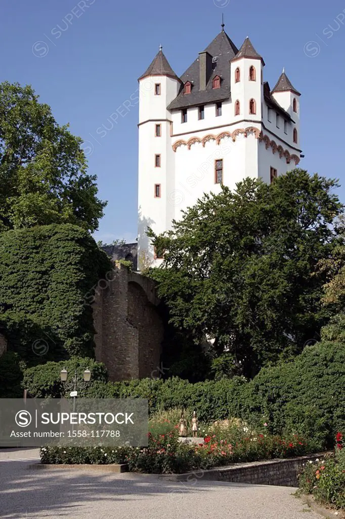 Germany, Hesse, Rhine-district, Eltville at the Rhine, castle, park Europe, Rhine-district, park, roses, palace, construction, architecture, culture, ...