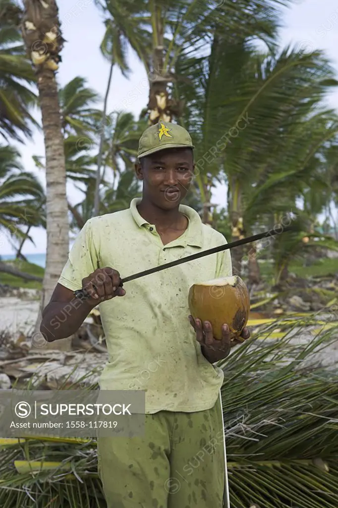 Caribbean, native, machete, coconut, detail, opens , series, people, people of color, fruit sign-cap, knives, brags, hits, symbol, coconut-milk, bever...