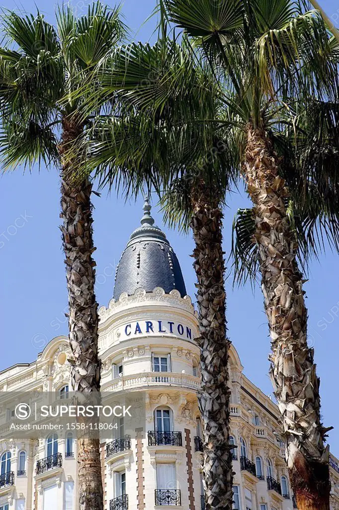 France, Cote d´Azur, Cannes, boulevard de la Croisette, Carl-sound Inter Continental hotel, facade, detail, South-France, Französische Riviera, luxury...