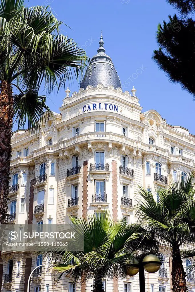 France, Cote d´Azur, Cannes, boulevard de la Croisette, Carl-sound Inter Continental hotel, facade, detail, South-France, Französische Riviera, luxury...