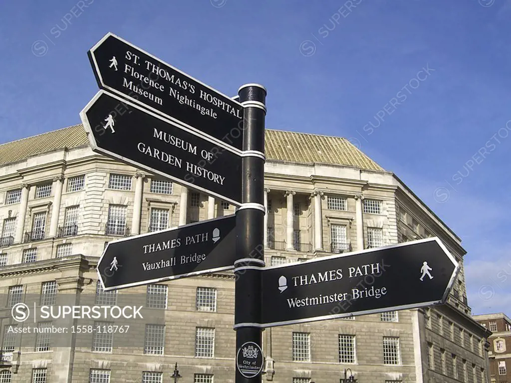Great Britain, England, London, Millbank, signposts, detail,