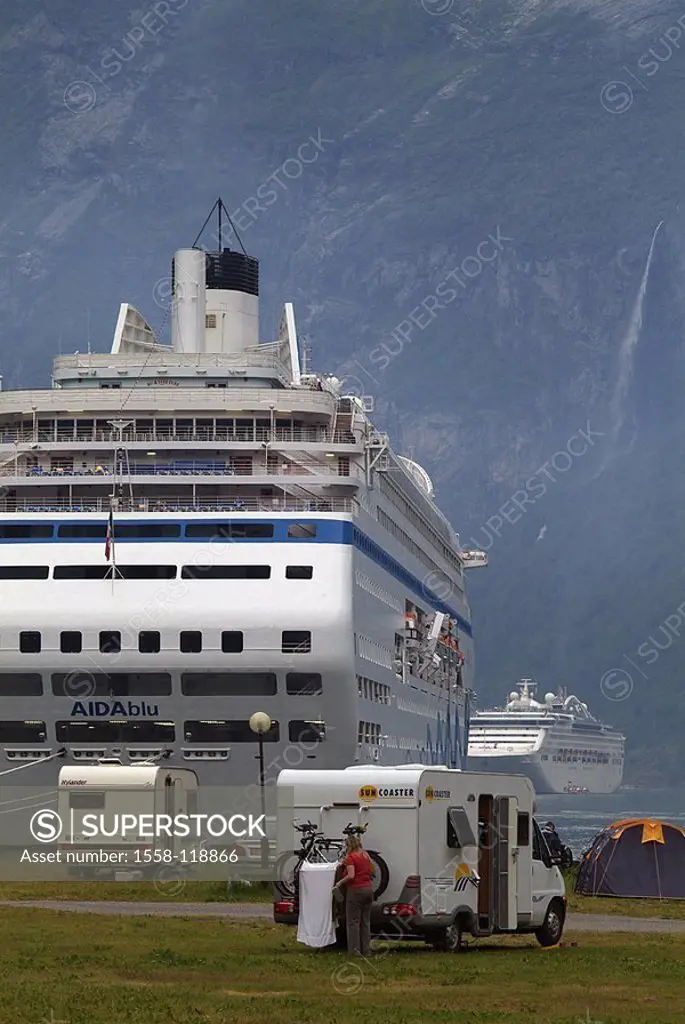 Norway, More og Romsdal, Geirangerfjord, cruise-ship, Aida Blu, campsite,