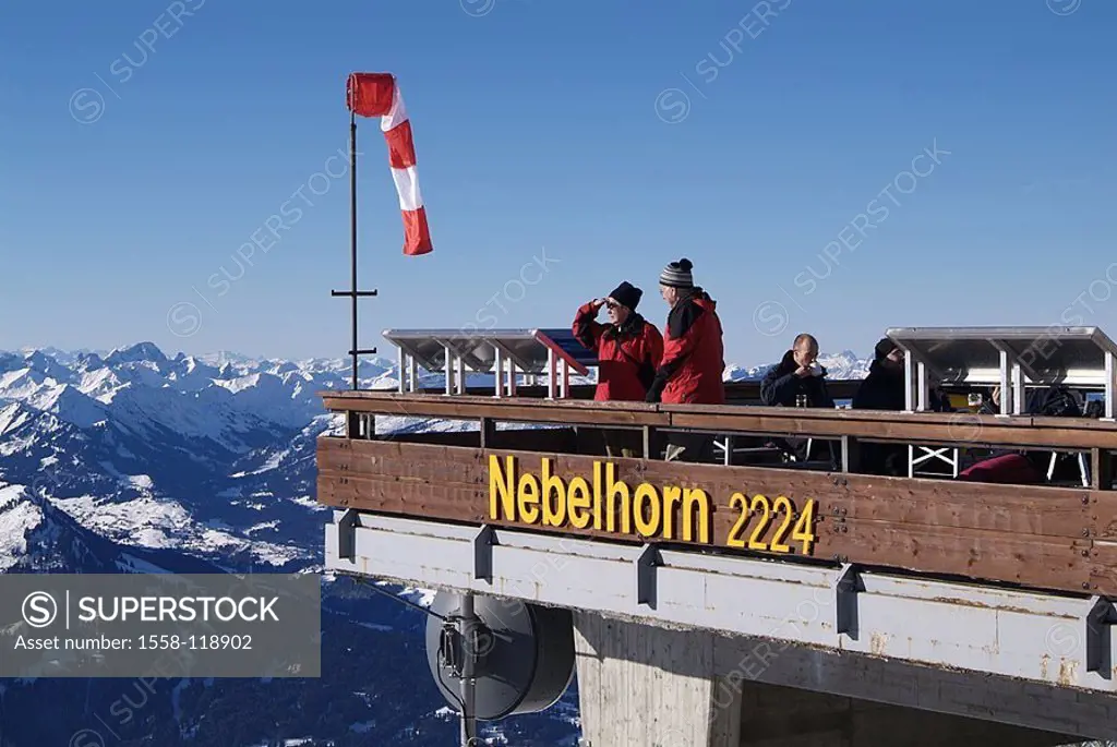 Germany, Bavaria, colonel-village, fog-horn-summits, terrace, detail, tourists, view,