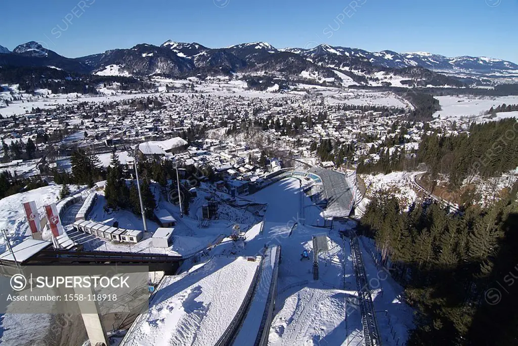 Germany, Bavaria, colonel-village, Erdinger arena, shadow-mountain-ski jump, place-overview,