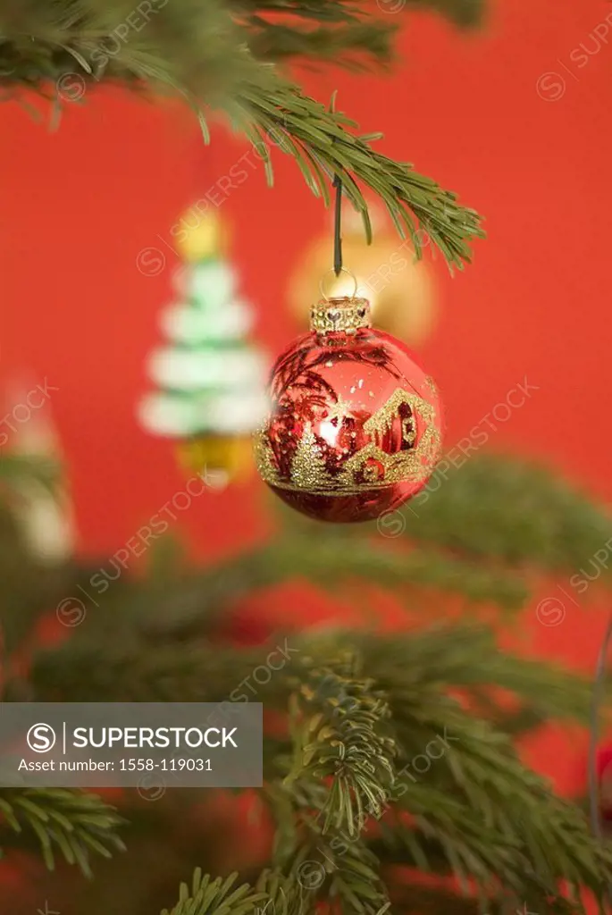 Christmas, Christian-tree, close-up, fir-branches, Christian-tree-balls, paints, Christmas-motive, fir-tree, detail, branches, decoration, decorated o...