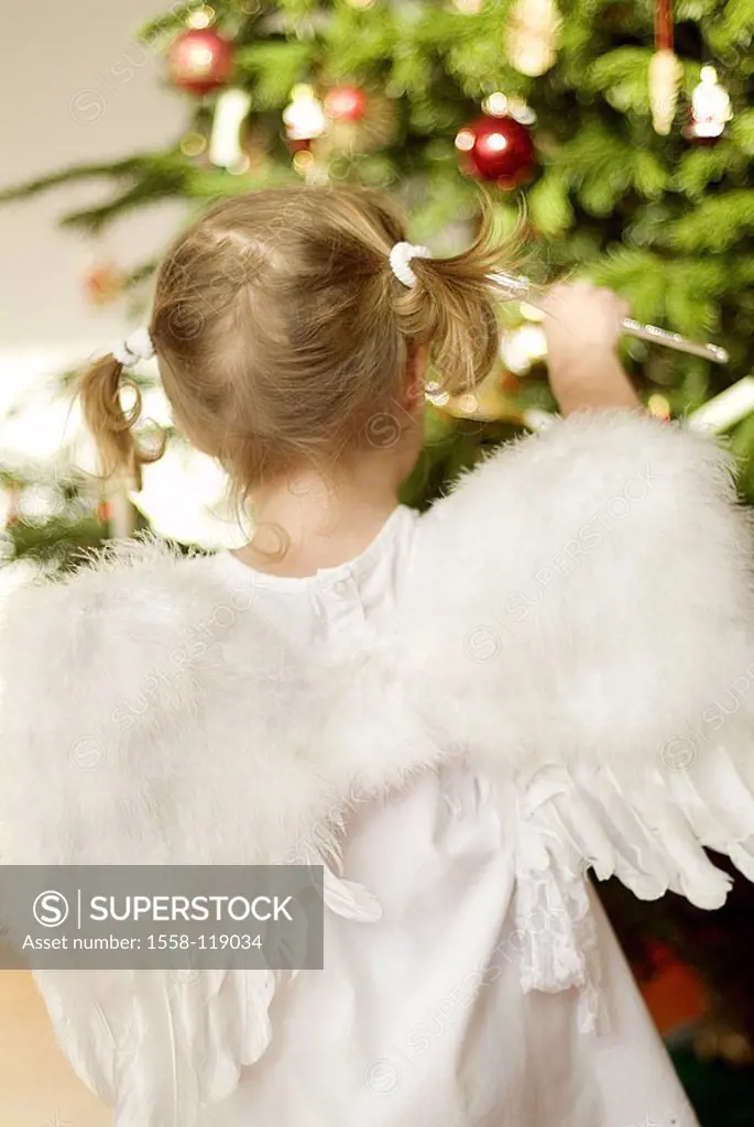 Christmas, child, girls, braids, little dress, angel-wings, back-opinion, ´Christmas-angels´, Christian-tree, views, people, toddler, 2-4 years, wings...