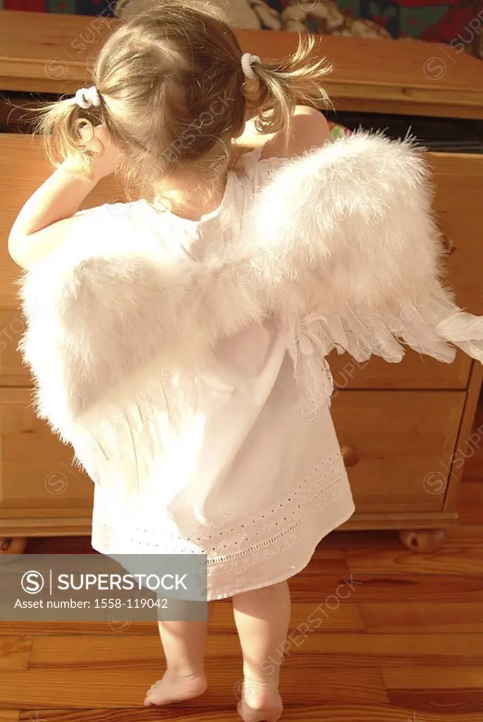 Dresser, child, girls, braids, little dress, angel-wings, back-opinion, drawer, people, opens toddler, 2-4 years wing barefoot, little angels, angels,...