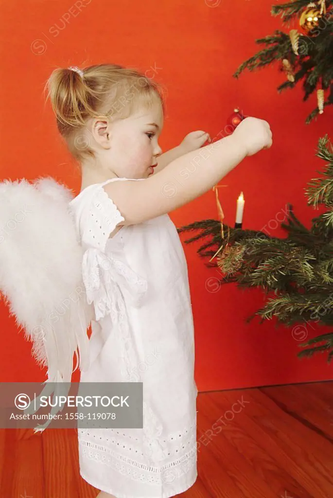 Christmas, child, girls, braids, little dress, angel-wings, side-opinion, ´Christmas-angels´, Christian-tree, detail, people, toddler, 2-4 years, wing...