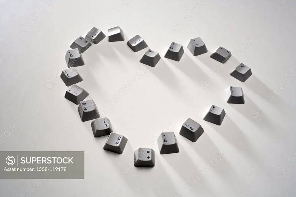 Computer-keyboard, buttons, individually, order, heart, keyboard, replaced, individual, heart-shaped, symbol, internet-acquaintance, internet-love, in...