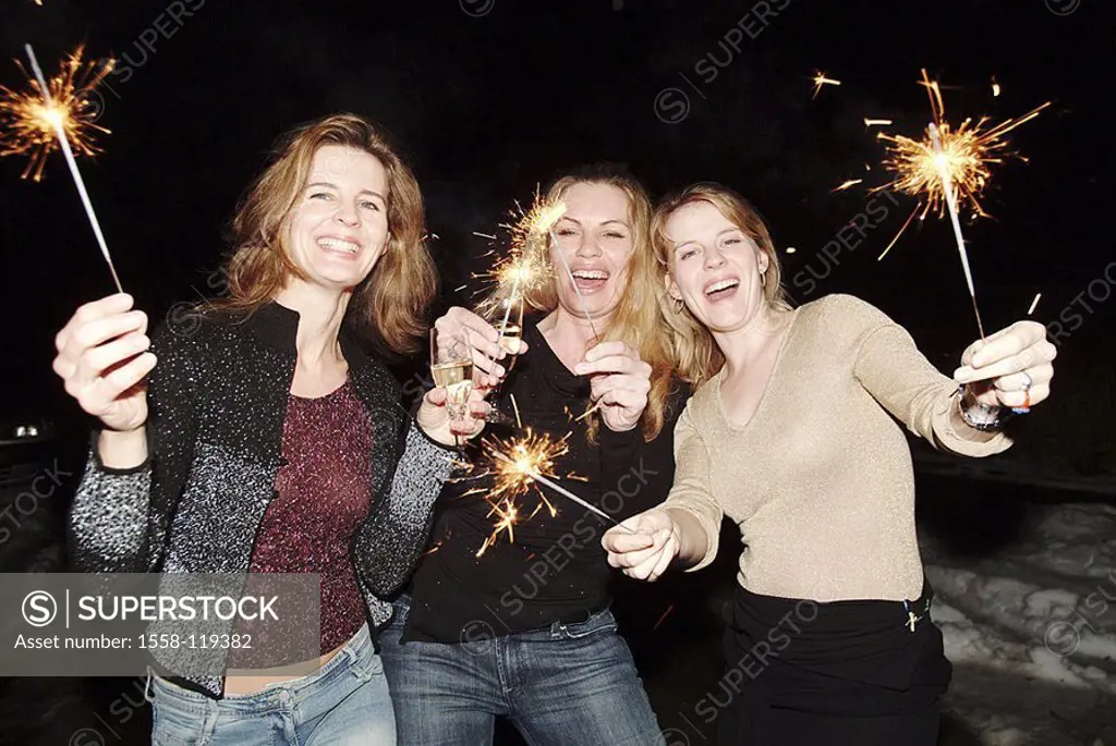 Party, group, women, boisterously, star-pitchers, laughs night, New Year´s Eve turns of the year New Year´s Eve-party party celebration, people, three...