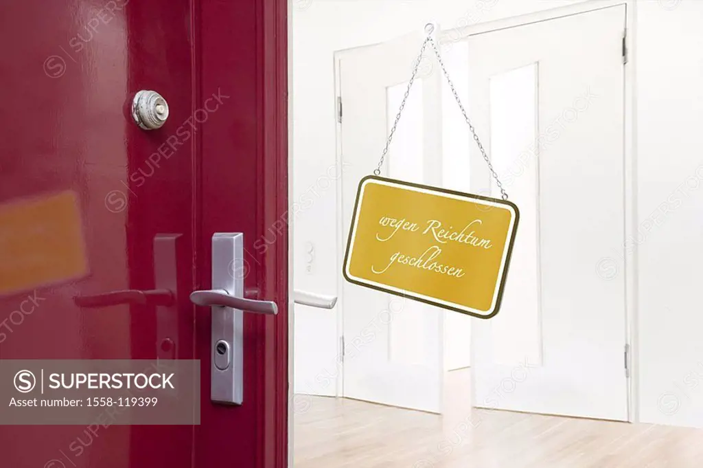 Store-door, sign ´because of wealth closed´, series, quietly life, business-door door entrance access glass-door, disk, business, stores, interior, si...