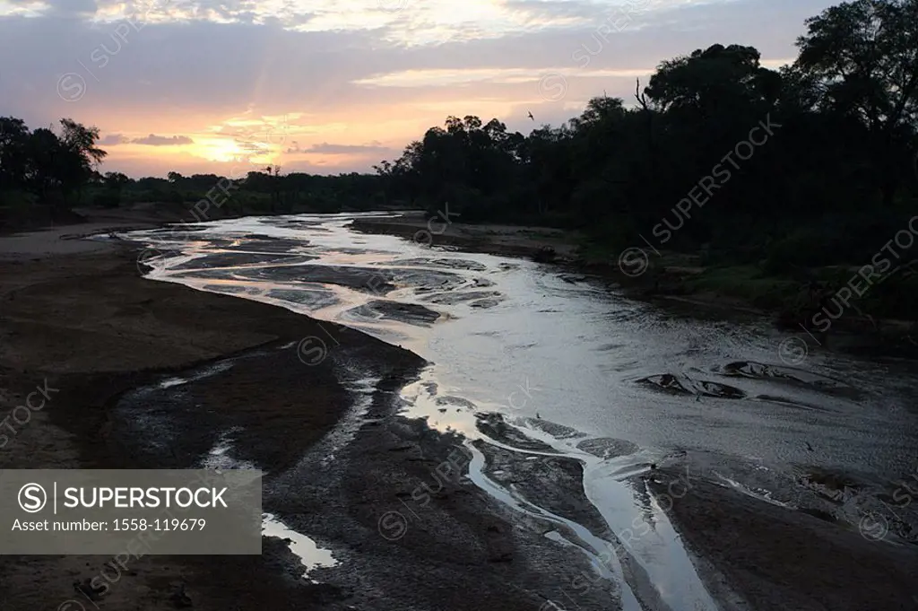 Kenya, Samburu, Uaso Nyiro-Fluss, sunset, Africa, landscape, Uaso Nyero river, riverbed, silence, silence, loneliness, isolation, human-empty, romanti...