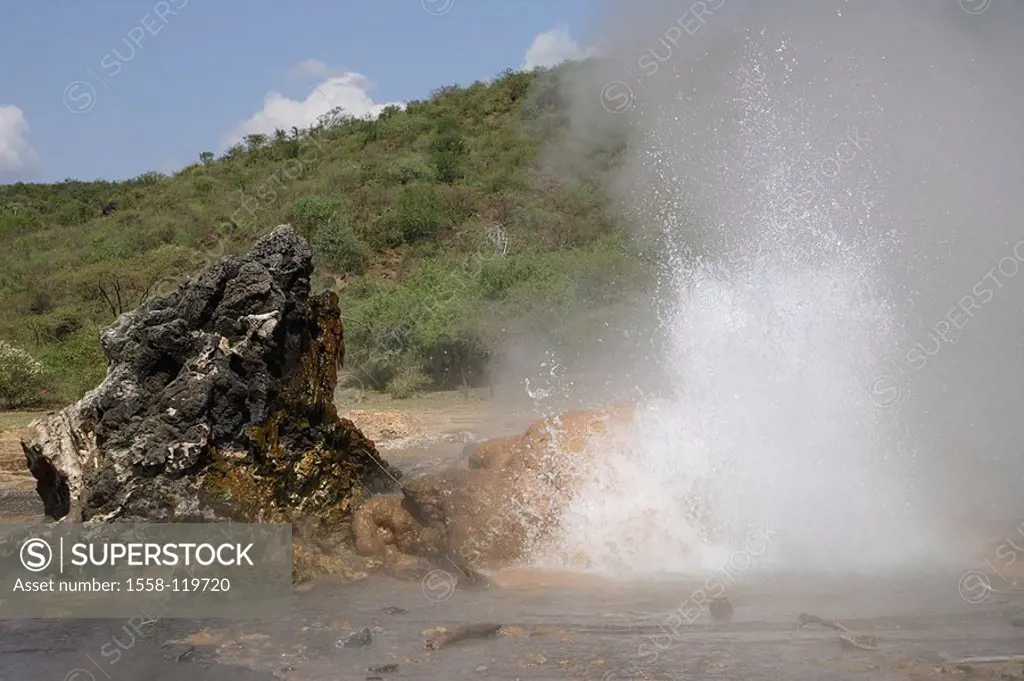 Kenya, brine Bogoria geyser series Africa East-Africa, Rift Valley, Riftvalley, volcano-area, soda-sea, Bogoria-See, hot sources, Springquellen, activ...
