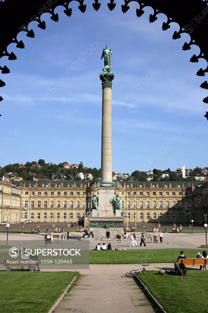 Germany, Baden-Württemberg, Stuttgart, new palace, park, jubilee-column, Europe, sight, culture, place, buildings, art-buildings, column, 30 m high, s...