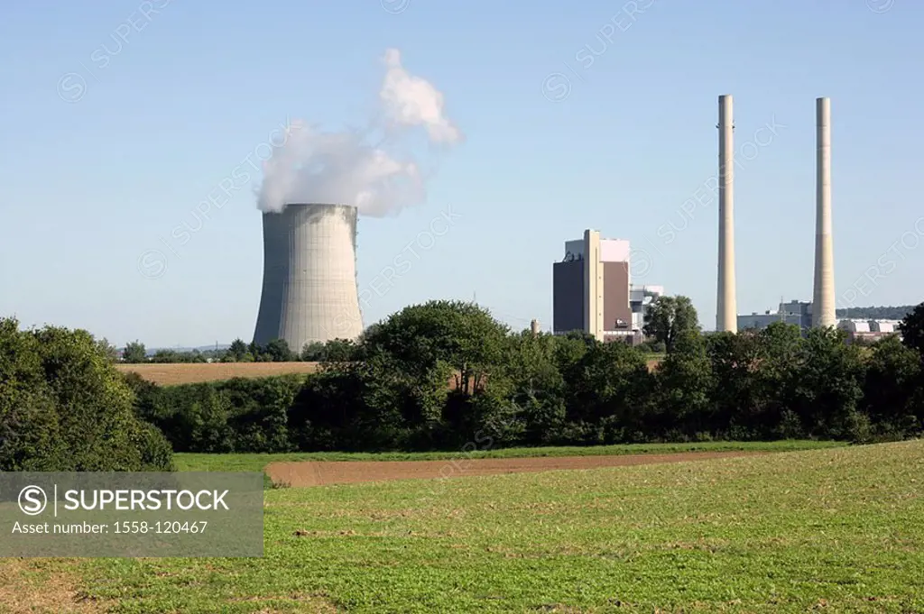 Germany, Baden-Württemberg, Heilbronn, steam power-work, chimneys, smoke, Europe, economy, industry, energy, Heizkraftwerk, coal-fired power station, ...