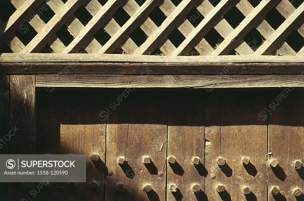 Wood-barn, old, facade, gate, patterns, detail, barn, stall, buildings, wood, weathers, barn-gate, door, fences wood-rods wood-strips fence-patterns w...