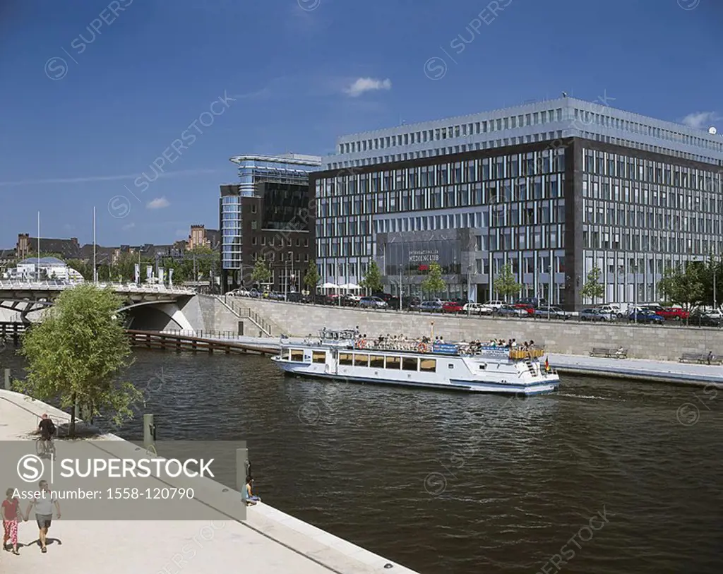 Germany, Berlin, chapel-shores, Spree, trip-boat, international media-club, city, capital, buildings, construction, architecture, house of the federal...