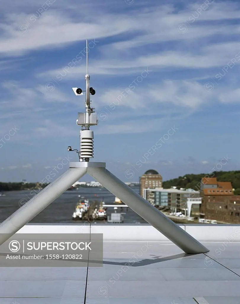 Germany, Hamburg, Elbe, buildings, roof, wind-measuring instrument, city, river, ships, high-rise, house-roof, measuring instrument, anemometers, wind...