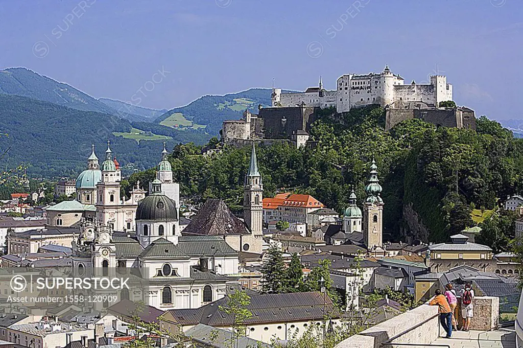 Austria, Salzburg city city-opinion cathedral fortress Hohensalzburg Europe, sight, buildings, architecture, churches, steeples, places of worship, sa...