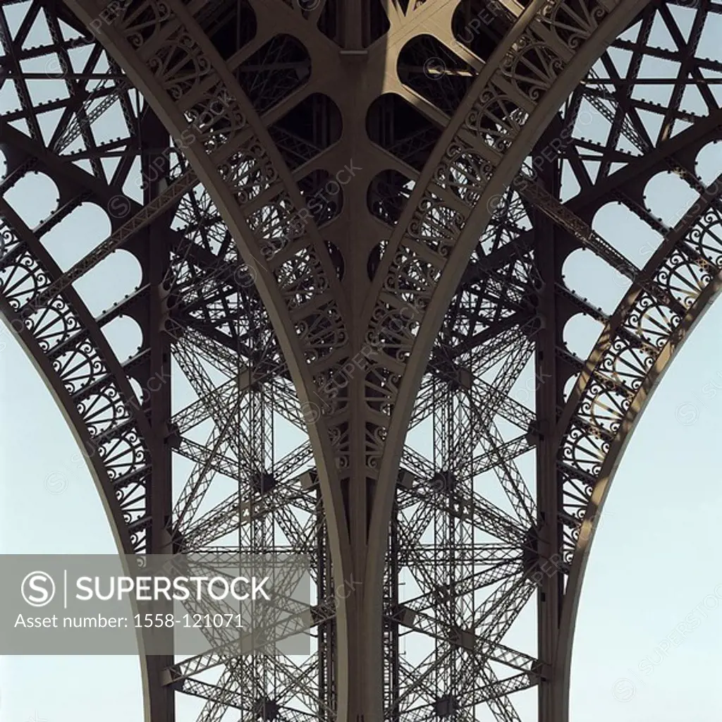 France, Paris, Eiffelturm, detail, heavens, blue, Europe, sight, landmarks, tower, iron, metal, 19  Jh , technology, engineer-construction, architectu...