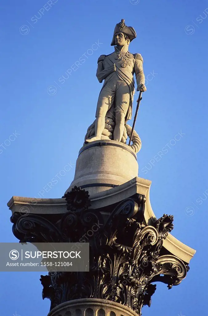 Great Britain, England, London, Trafalgar Square, Nelson-column, 1842, detail, Europe, city, capital, center, place, column, granite-column, korinthis...