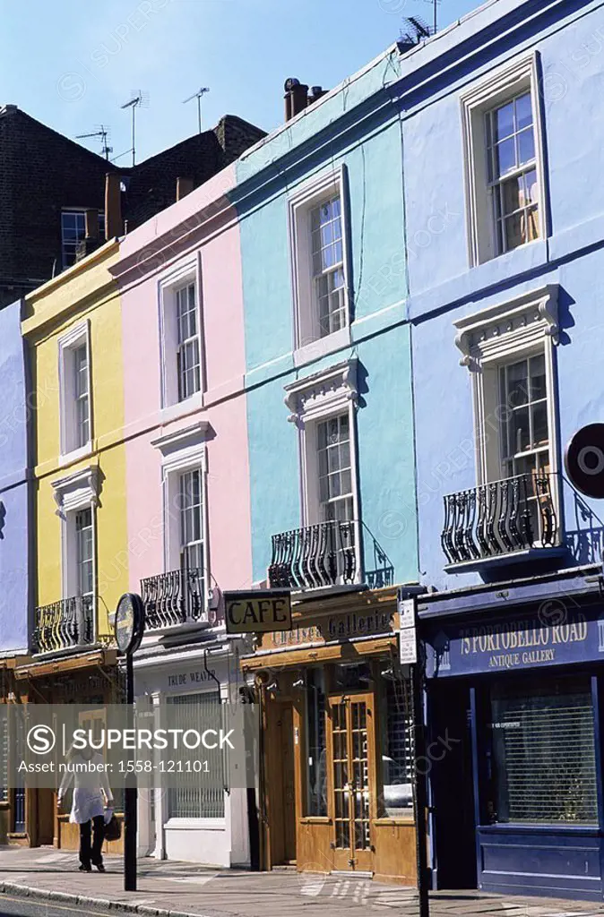Great Britain, England, models row of houses, pedestrian, no release, Europe, colorfully London, Portobello Road, city, capital, district, Notting Hil...